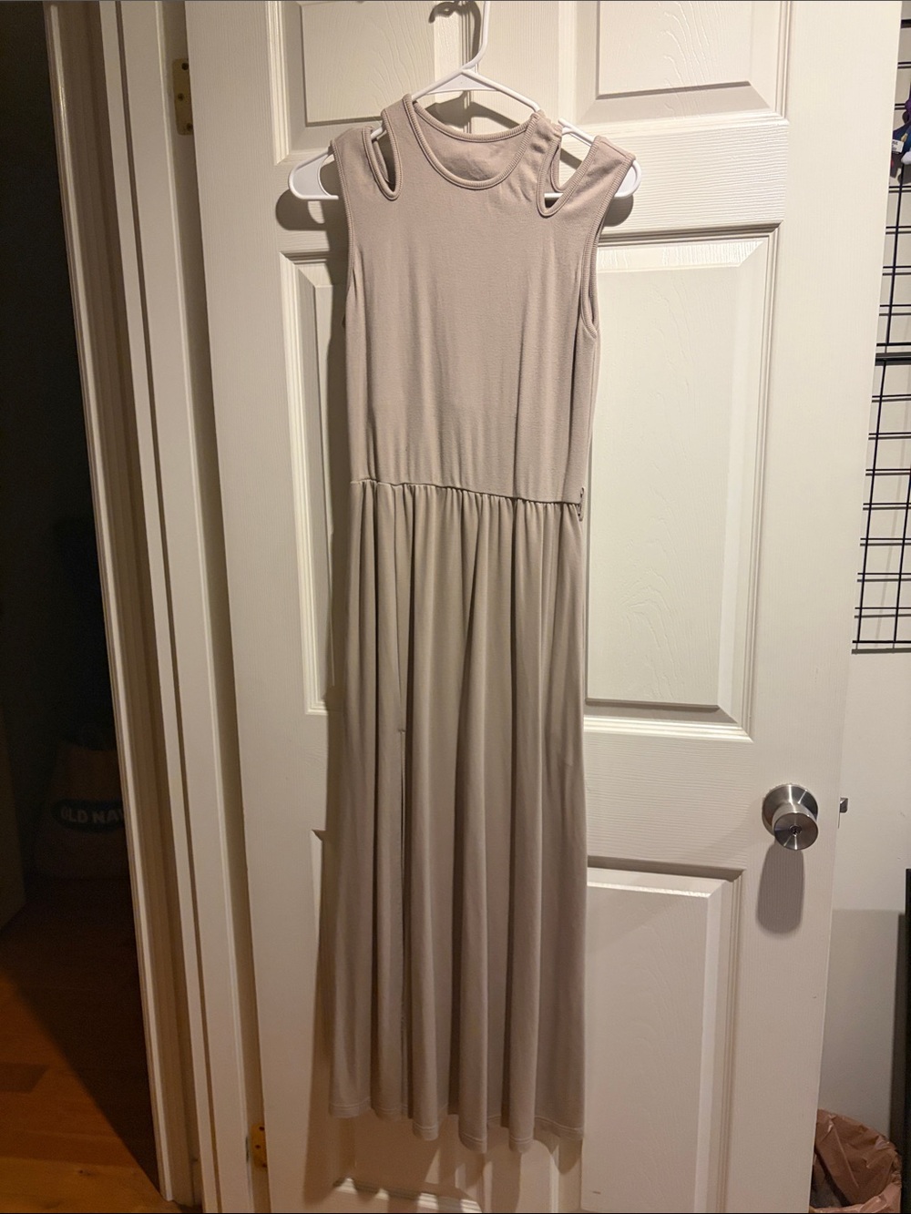 Sleeveless Beige Maxi Dress with Cutout Shoulders